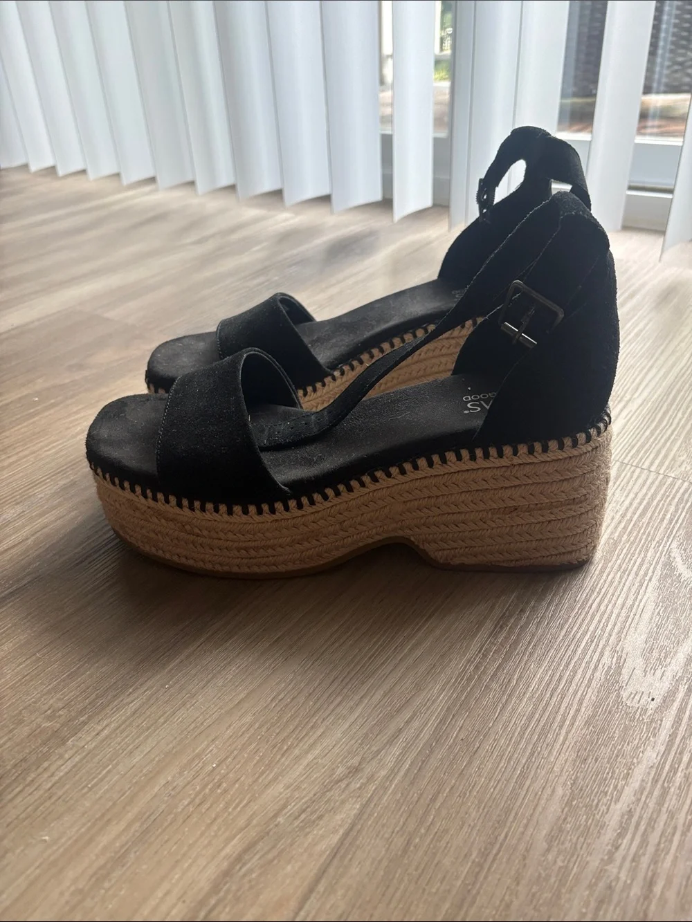Toms Black Suede Platform Espadrille Sandals